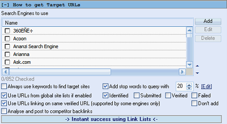 GSA Search Engine Ranker How to get Target URLs