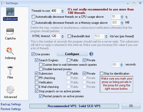 GSA Search Engine Ranker Submission Options