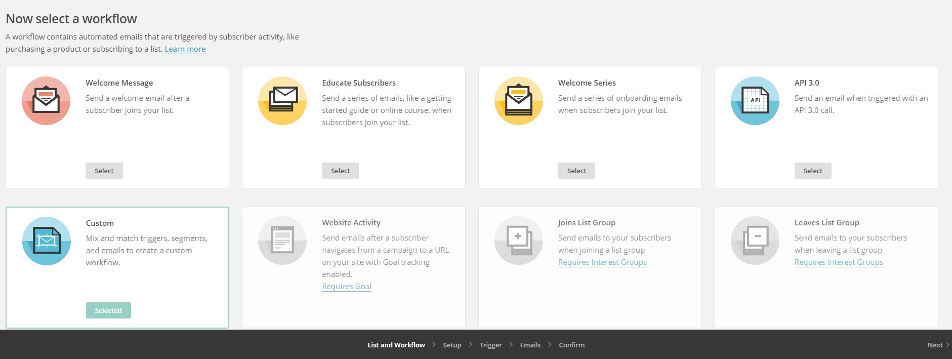 MailChimp Automation Workflow Welcome Series Selection