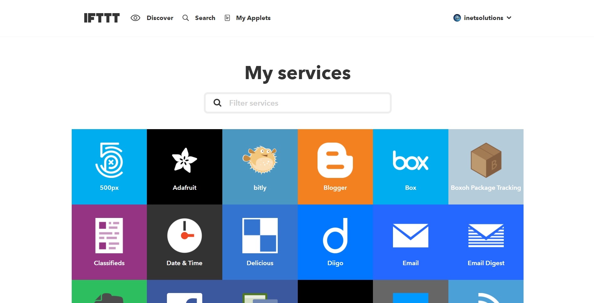 IFTTT My Services Page
