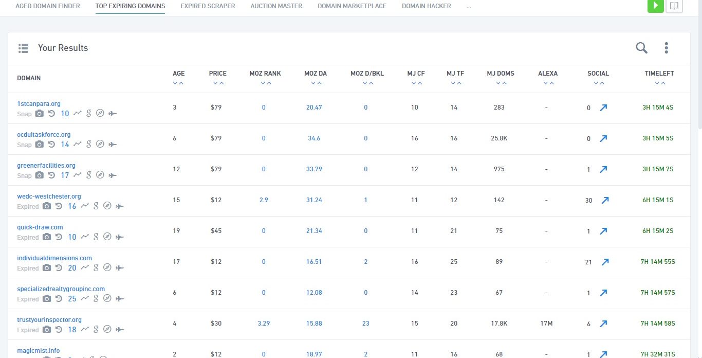 SERPed Top Expiring Domains Landing