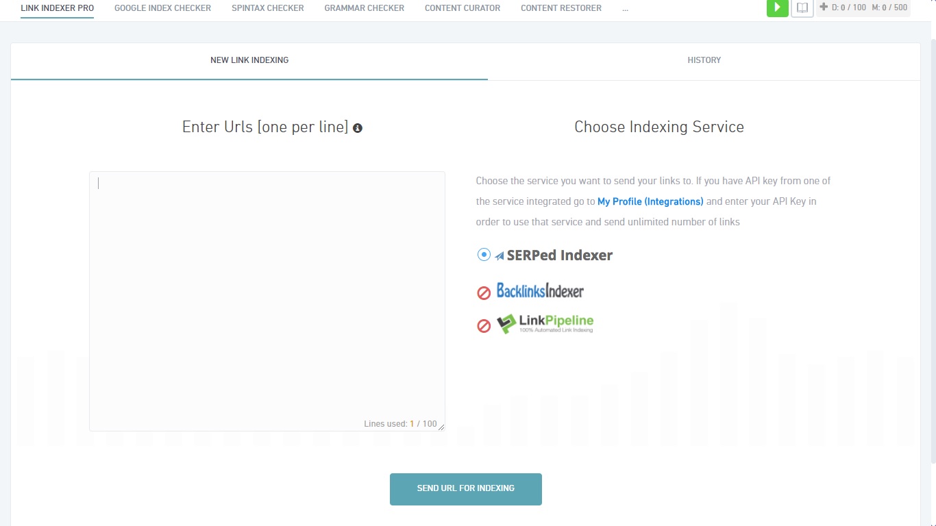 SERPed link indexer pro homepage